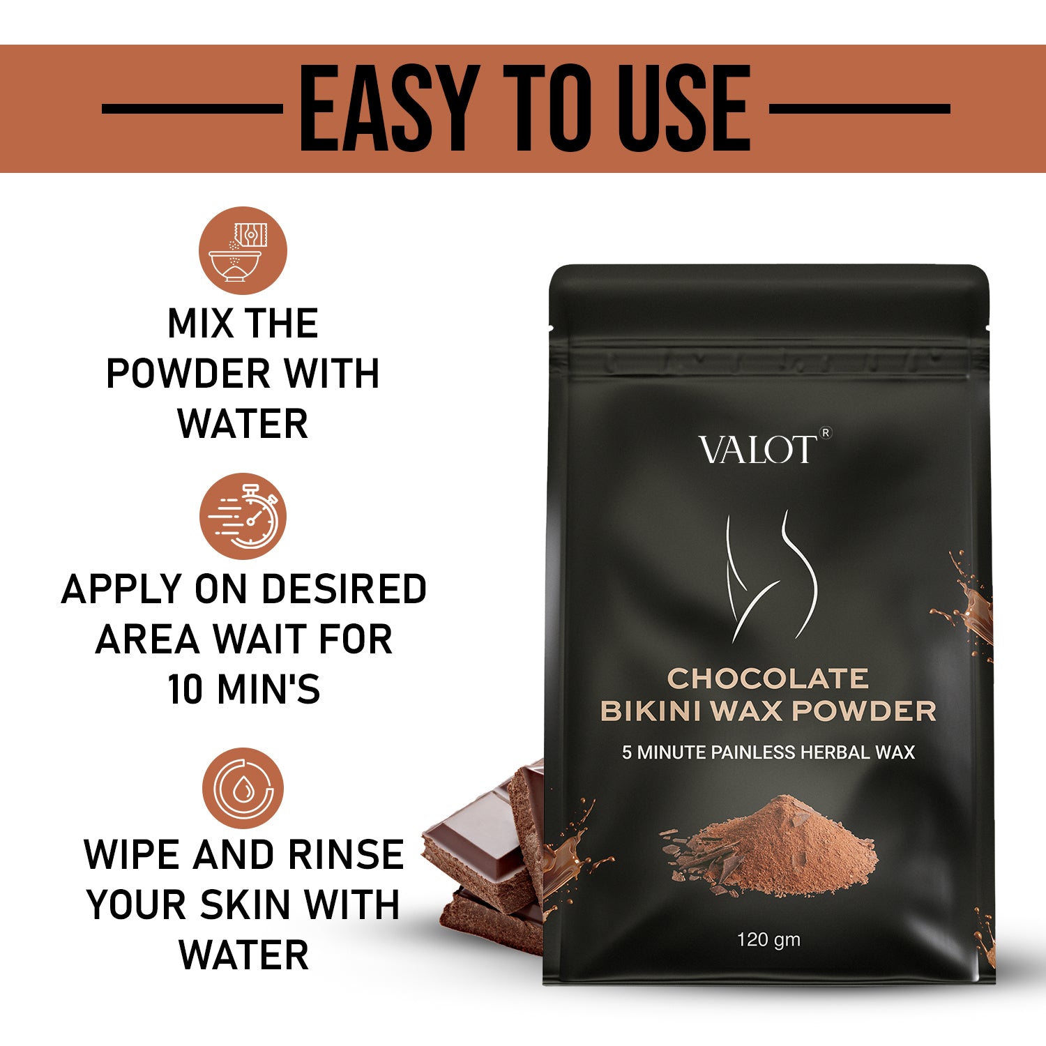 VALOT Bikini Wax Powder Women | Painless Hair Removal With Chocolate, No Harmful Chemicals, No Irritation, No Skin Rashes