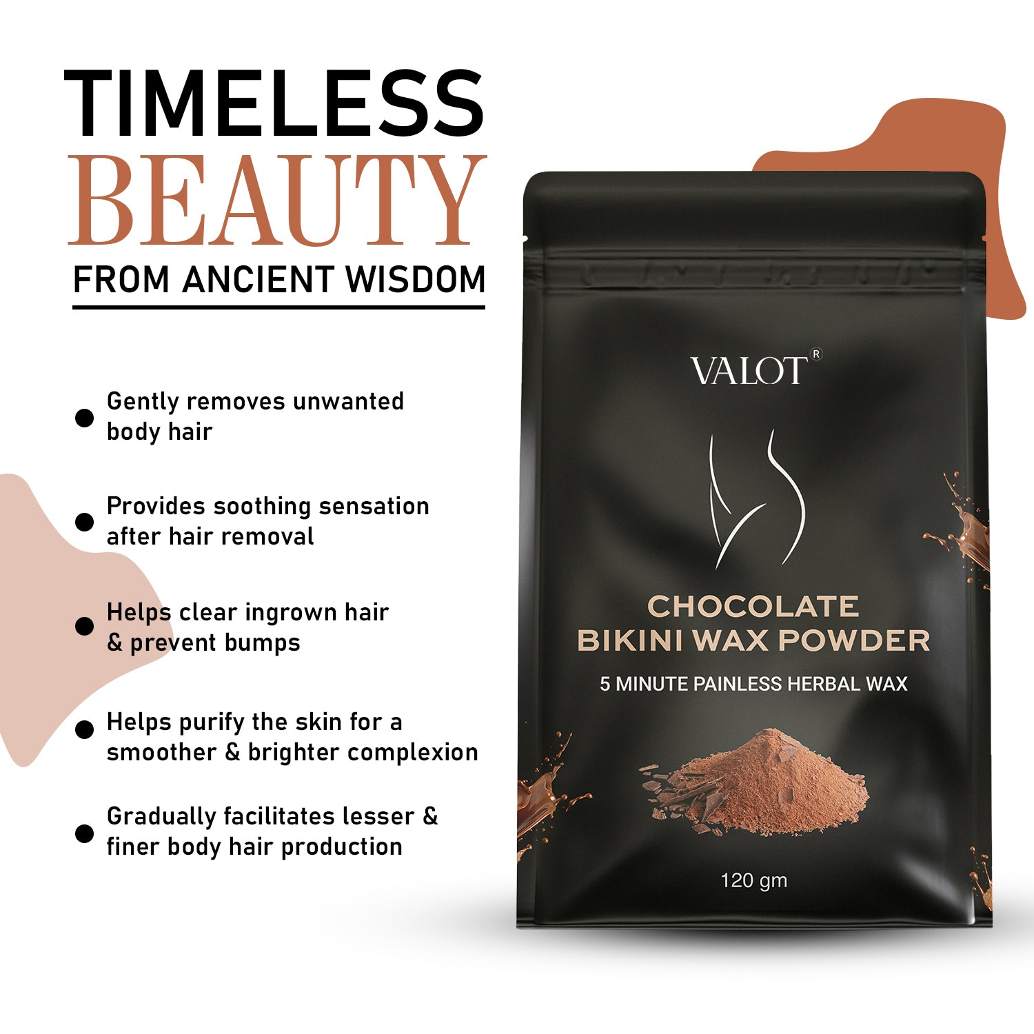 VALOT Bikini Wax Powder Women | Painless Hair Removal With Chocolate, No Harmful Chemicals, No Irritation, No Skin Rashes