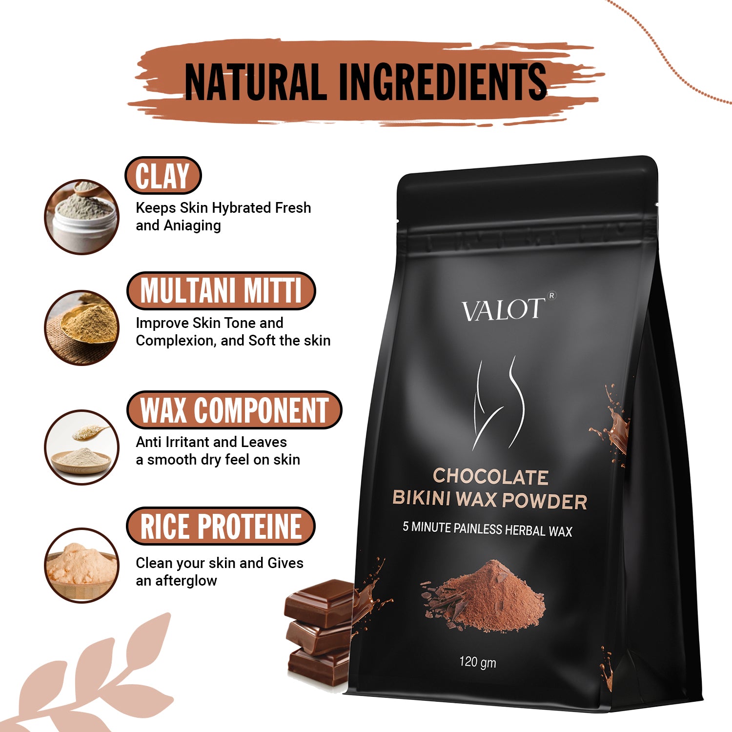 VALOT Bikini Wax Powder Women | Painless Hair Removal With Chocolate, No Harmful Chemicals, No Irritation, No Skin Rashes